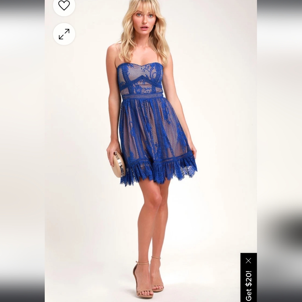 NWT RYSE The Label Sz M Jade Royal Blue Nude Lace Strapless A-line Mini Dress